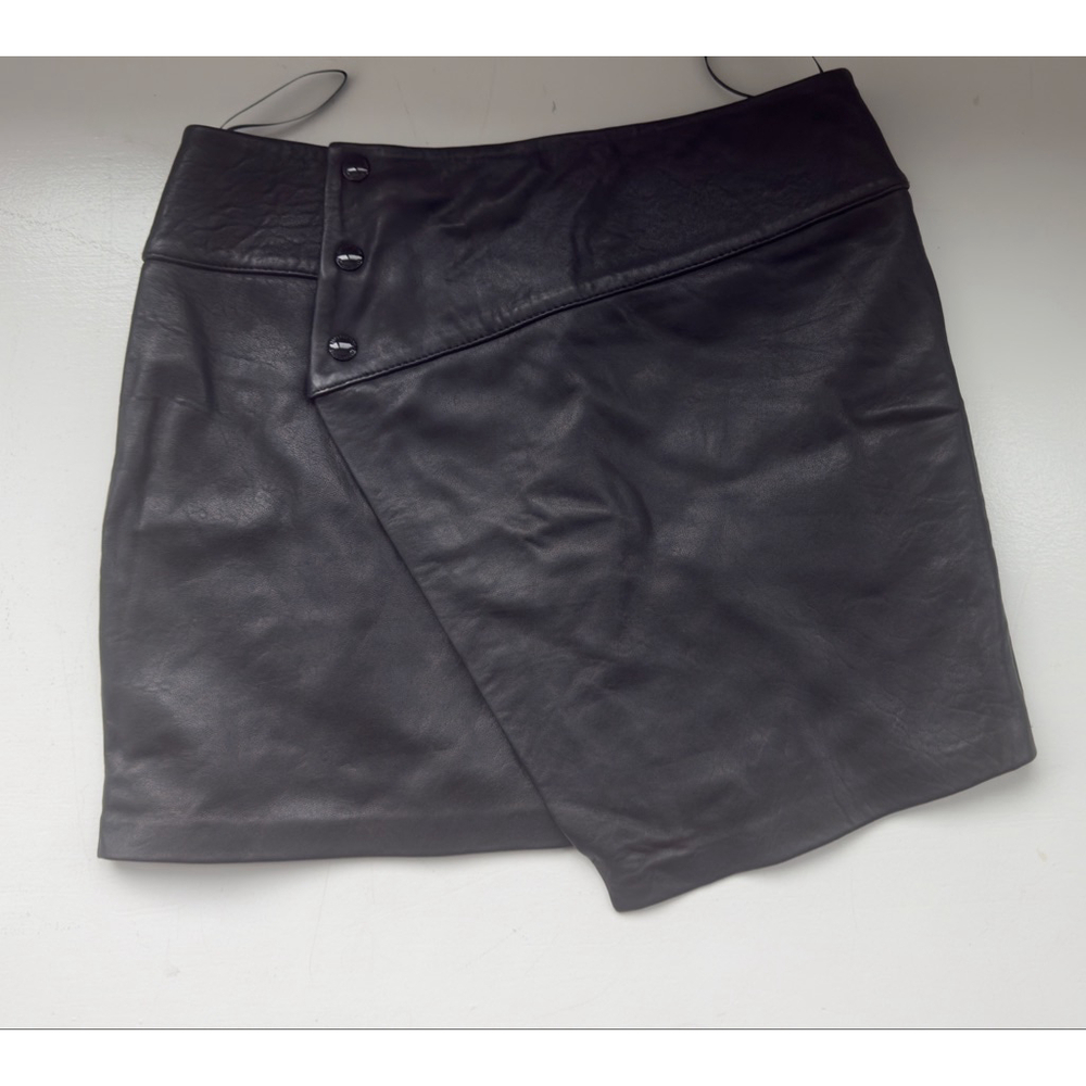 Women's Zadig & Voltaire Black Leather Asymmetrical Skirt Size 6